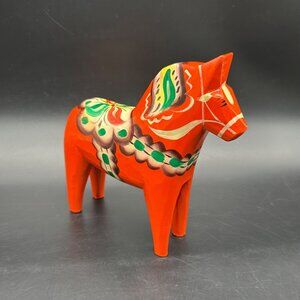 Vintage Dala Horse Figurine Nils Olsson Sweden Red Wooden Hand Painted Swedish
